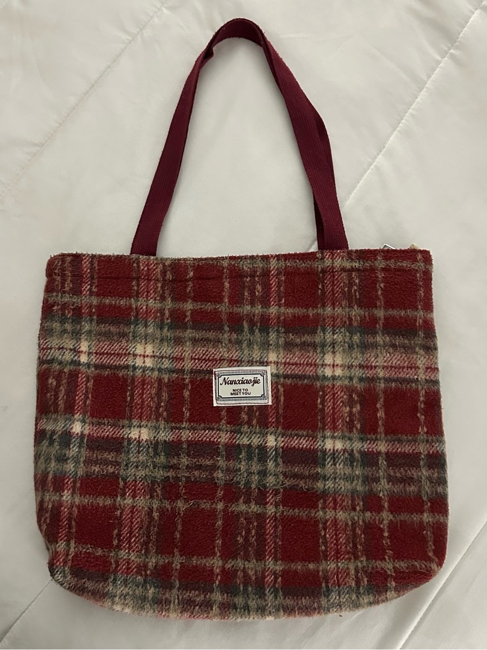 Nice To Meet You • wool tote bag • plaid